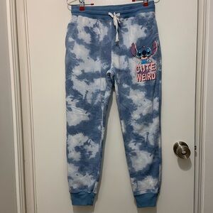 Disney Stitch Blue/White Tie Dyed “Cute but weird” Joggers Women’s Size Large